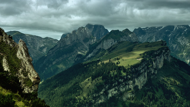 Mountain range cloudy sky forest #3 free wallpaper for desktop - medium preview image