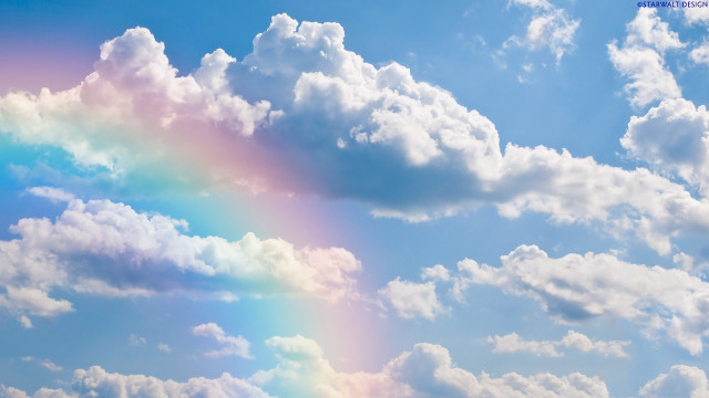 Rainbow clouds plane beach city free wallpaper for desktop - medium preview image