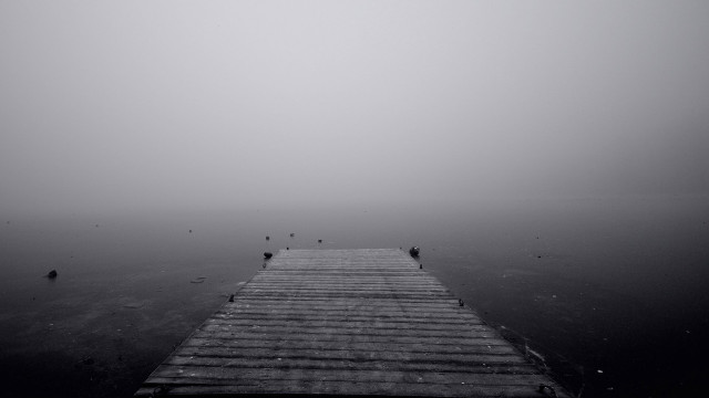 Foggy dock with people matte free wallpaper for desktop - medium preview image