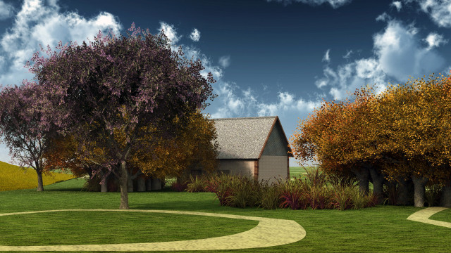 House field path trees clouds #2 free wallpaper for desktop - medium preview image