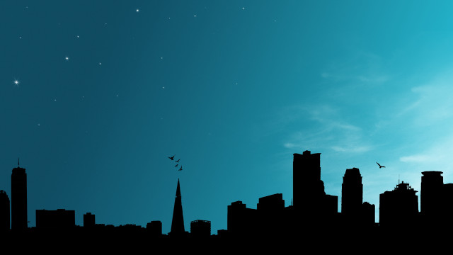 City skyline stars moon birds free wallpaper for desktop - medium preview image