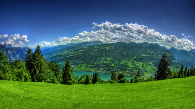 Scenic green valley mountains lake #2 free wallpaper for desktop - medium preview image
