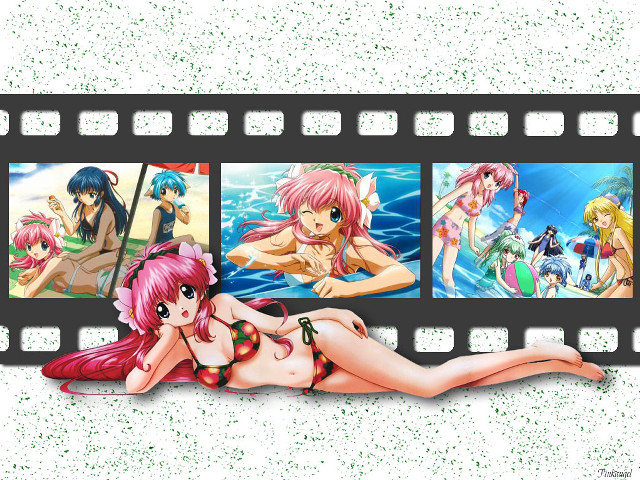 Pink anime girls beach bikini free wallpaper for desktop - medium preview image
