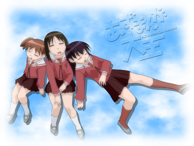 Three girls school uniforms flying free wallpaper for desktop - medium preview image