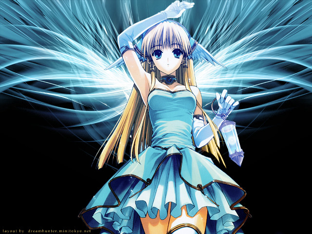 Anime girl sword wings blue free wallpaper for desktop - medium preview image