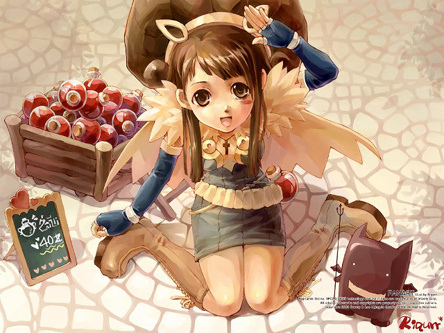 Cartoon girl apples basket fantasy free wallpaper for desktop - medium preview image
