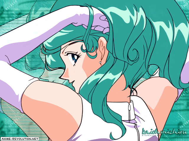 Green hair woman retrofuturism anime free wallpaper for desktop - medium preview image