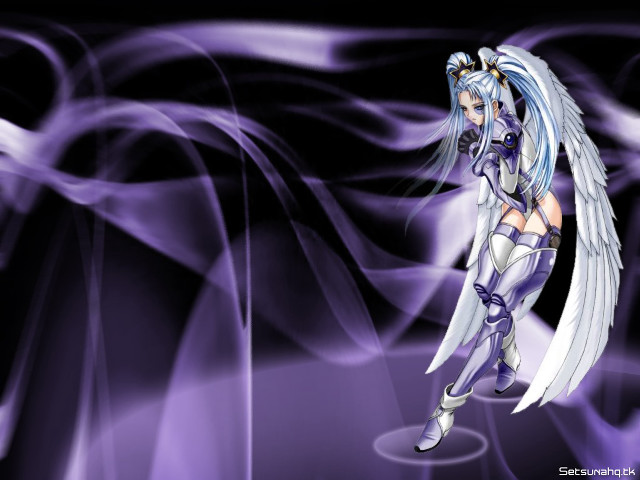White haired angel wings fantasy free wallpaper for desktop - medium preview image