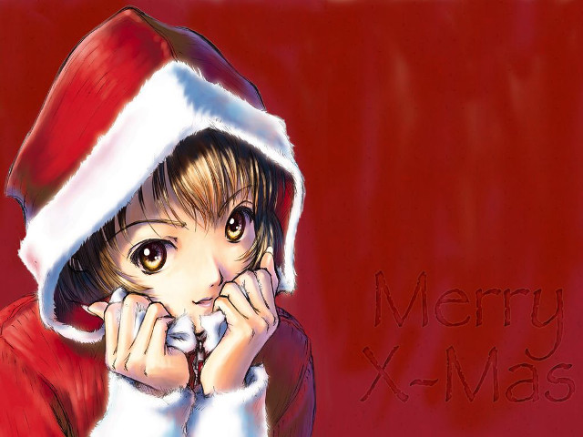 Manga girl santa hat christmas free wallpaper for desktop - medium preview image