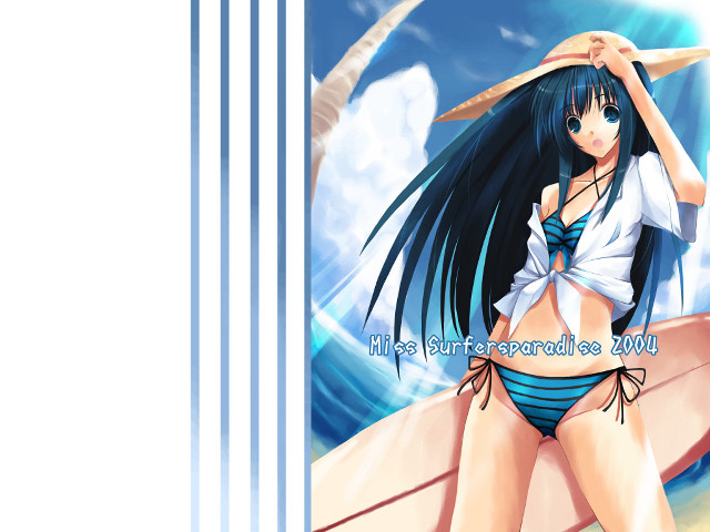 Girl surfboard beach summer blue free wallpaper for desktop - medium preview image