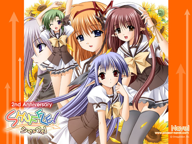 Anime girls sunflowers orange background free wallpaper for desktop - medium preview image