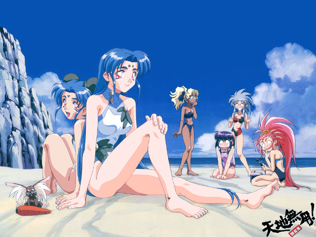 Anime girls beach bikini 1990s free wallpaper for desktop - medium preview image