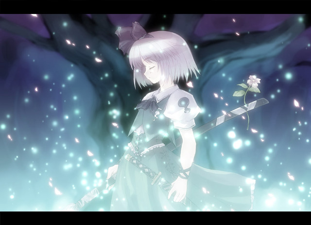 Girl sword flower tree stars #2 free wallpaper for desktop - medium preview image