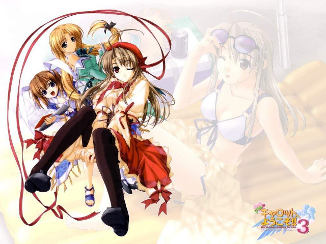 Anime girls beach microphone bikinis free wallpaper for desktop - medium preview image