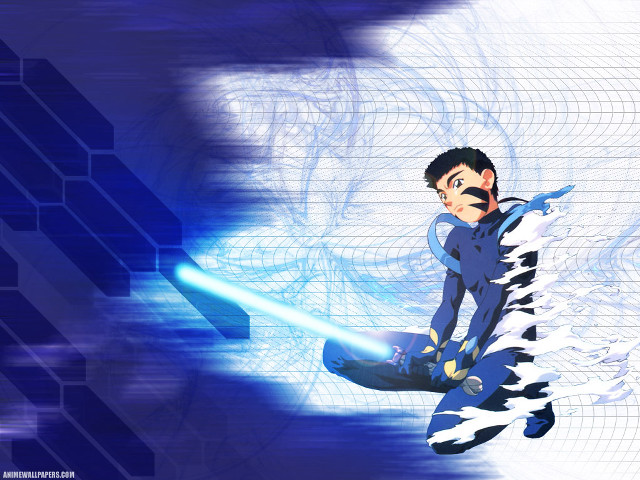 Man blue suit sword rooftop free wallpaper for desktop - medium preview image