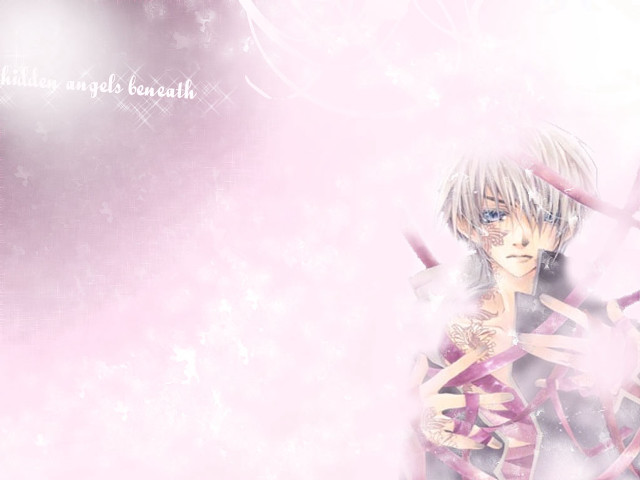 Anime boy pink gradient white free wallpaper for desktop - medium preview image