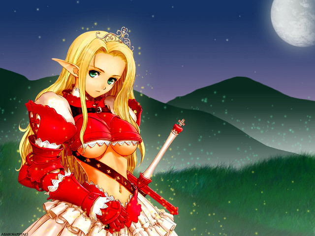 Fantasy elf woman sword moon free wallpaper for desktop - medium preview image