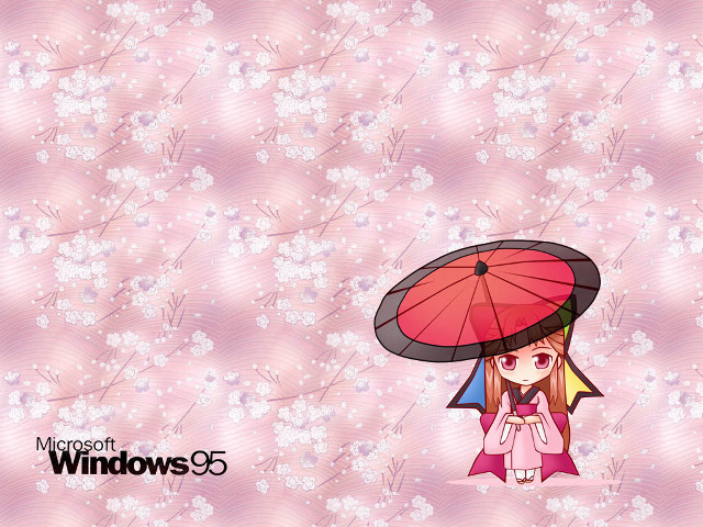 Girl pink umbrella flower kimono free wallpaper for desktop - medium preview image