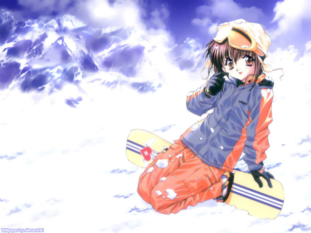 Snowboard girl anime outdoors beach free wallpaper for desktop - medium preview image