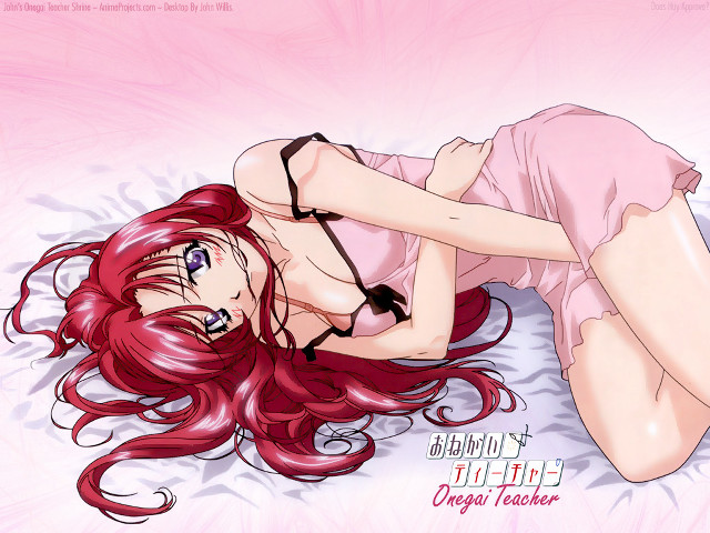 Red haired woman bed pink free wallpaper for desktop - medium preview image