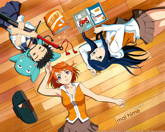 Anime characters laying wooden floor free wallpaper for desktop - medium preview image