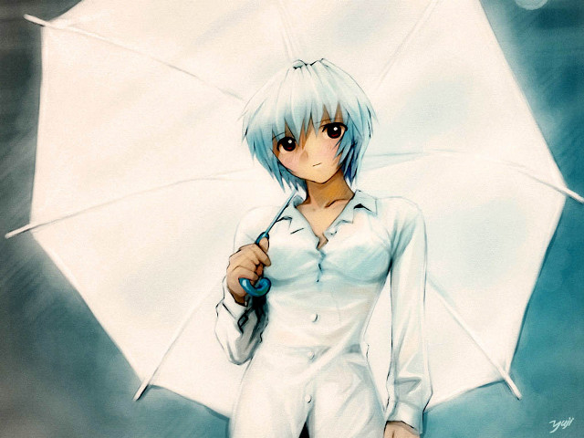 White hair umbrella rain moon free wallpaper for desktop - medium preview image