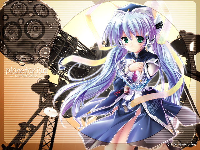 Anime girl blue dress camera free wallpaper for desktop - medium preview image