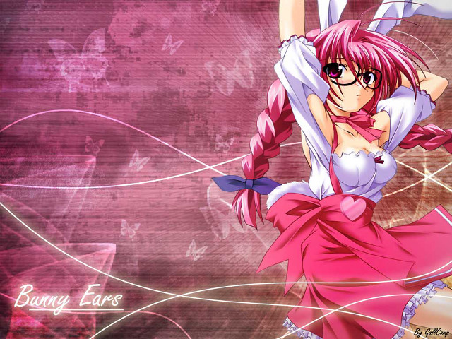 Pink hair girl rabbit glasses free wallpaper for desktop - medium preview image