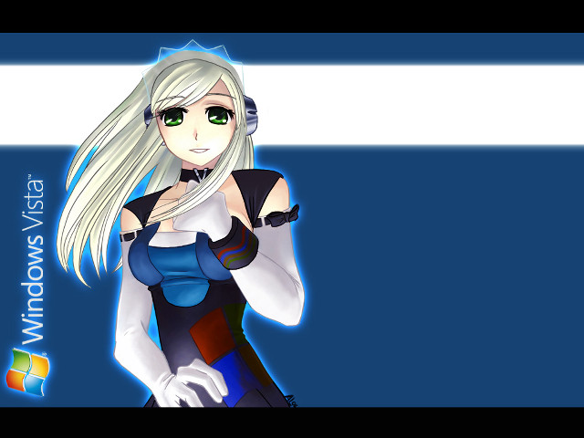 White hair green eyes blue free wallpaper for desktop - medium preview image