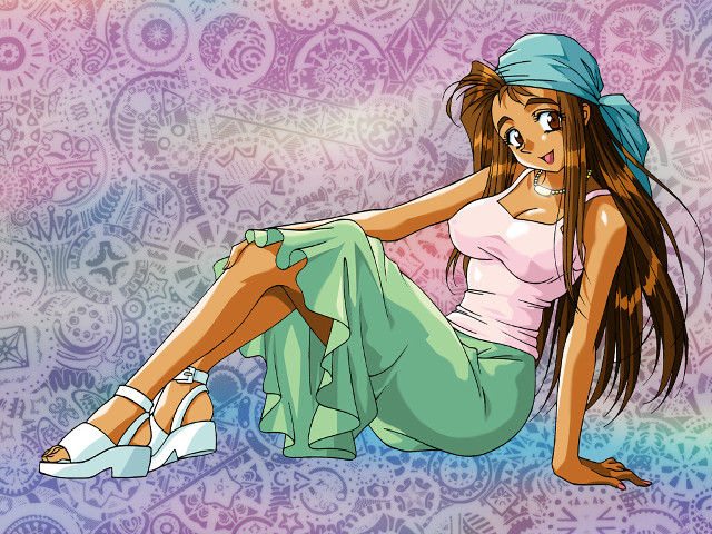 Cartoon girl sitting hat dress free wallpaper for desktop - medium preview image