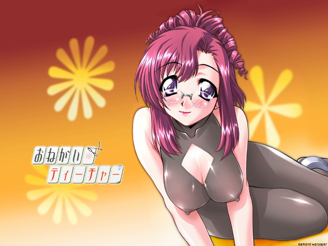 Cartoon girl pink hair glasses free wallpaper for desktop - medium preview image