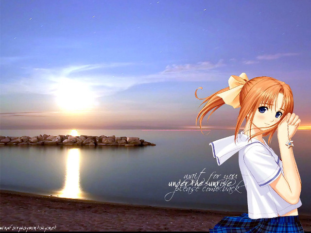 Sunset beach girl anime blueeyes free wallpaper for desktop - medium preview image
