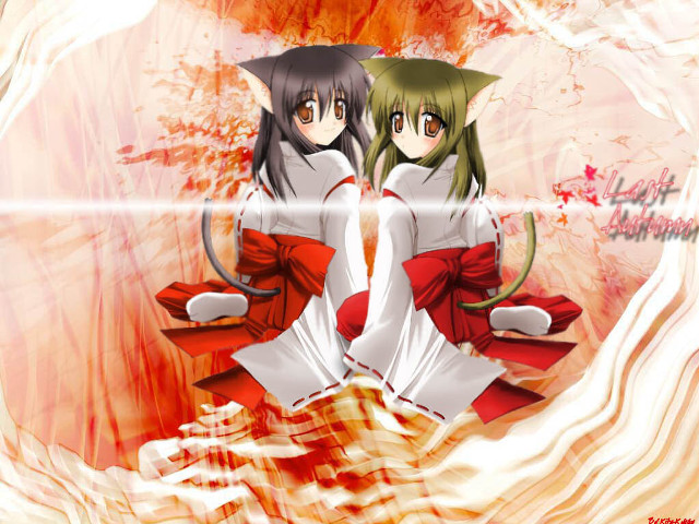 Anime girls autumn leaves kimono free wallpaper for desktop - medium preview image