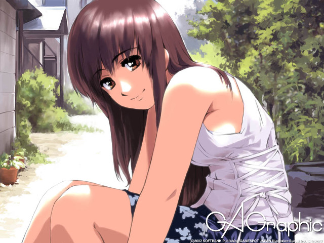 Girl house sitting nature anime free wallpaper for desktop - medium preview image
