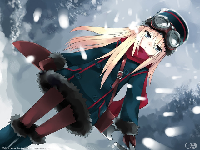 Girl red hat coat snowboard free wallpaper for desktop - medium preview image