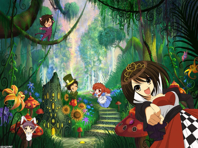 Forest bamboo magic realism hugging free wallpaper for desktop - medium preview image