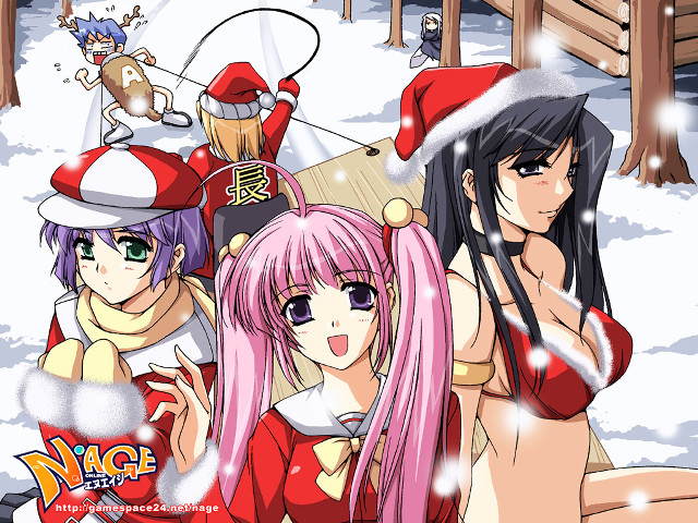 Anime girls snow santa hats free wallpaper for desktop - medium preview image