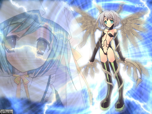 Anime angel wings blue lightning free wallpaper for desktop - medium preview image