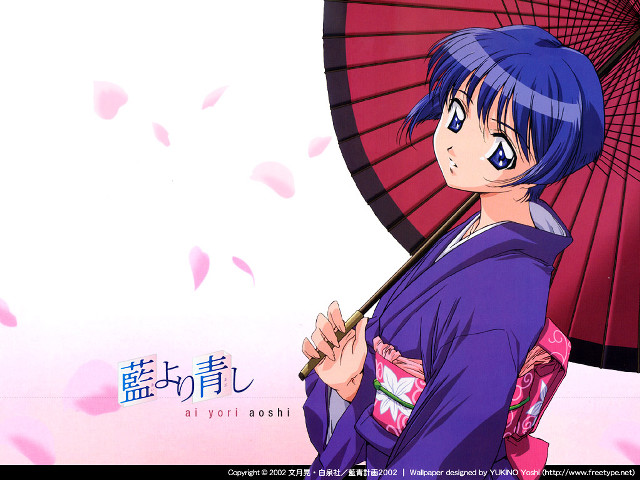 Blue hair umbrella kimono sakura free wallpaper for desktop - medium preview image