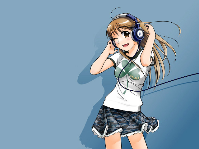 Girl headphones white shirt blue free wallpaper for desktop - medium preview image