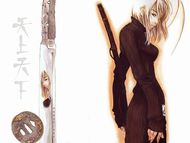 Woman gun knife button portrait free wallpaper for desktop - medium preview image