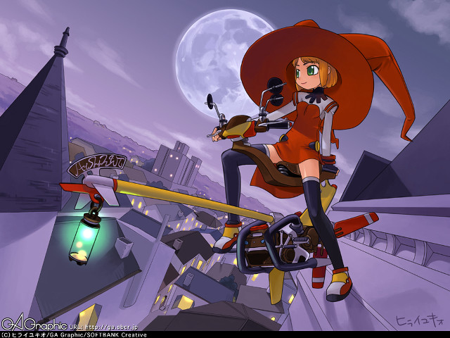 Cartoon girl bike city night free wallpaper for desktop - medium preview image