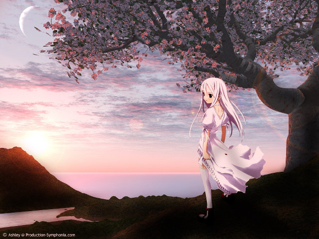Gothic anime woman sunset lake free wallpaper for desktop - medium preview image