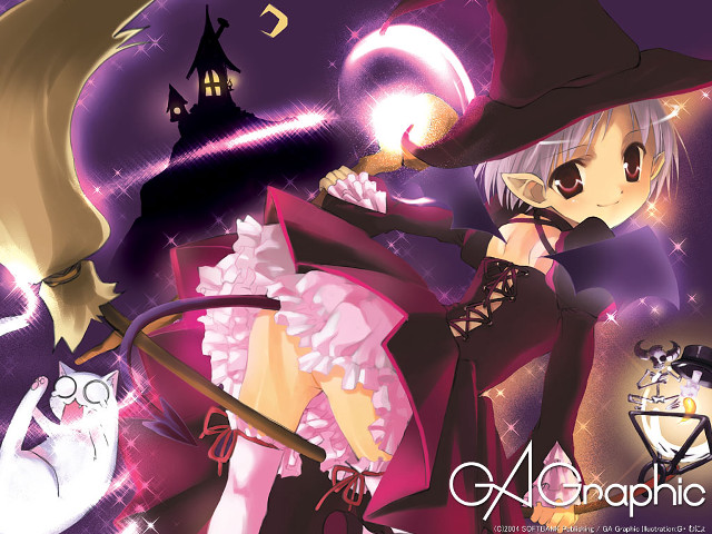 Gothic anime witch cat broom free wallpaper for desktop - medium preview image