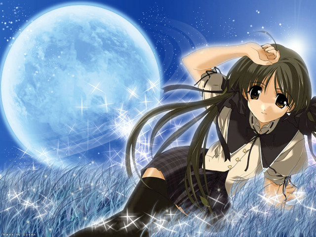 Girl fullmoon starrysky anime magic free wallpaper for desktop - medium preview image