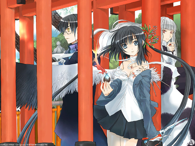Anime couple red torii bird free wallpaper for desktop - medium preview image