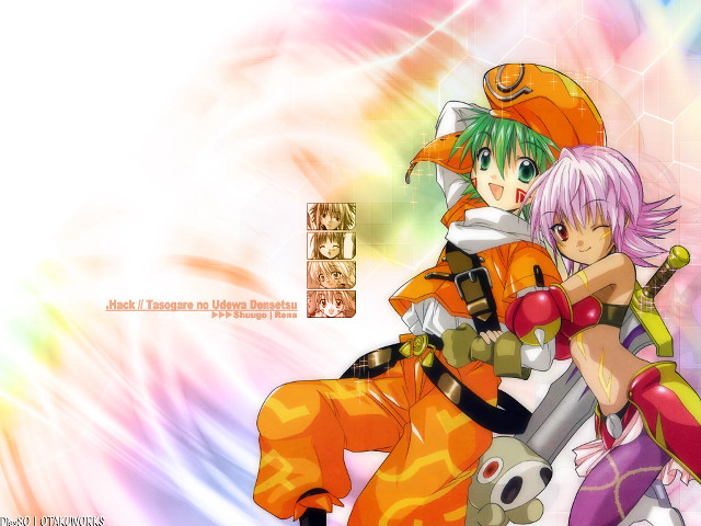 Anime characters hugging colorful background #2 free wallpaper for desktop - medium preview image