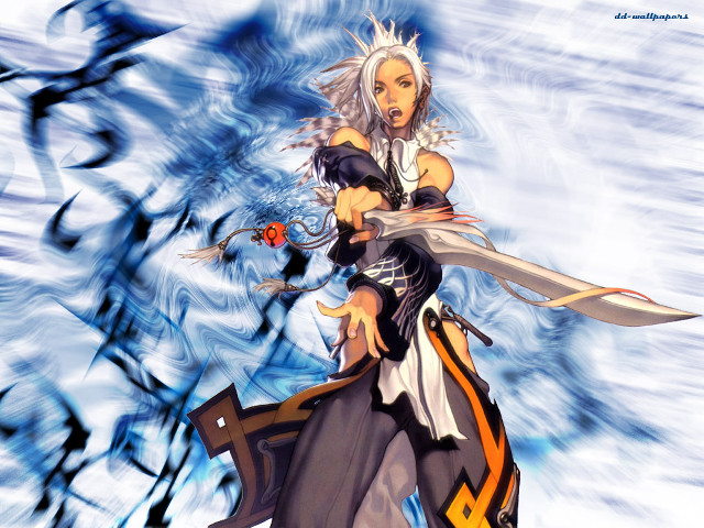 Woman sword gloves white hair free wallpaper for desktop - medium preview image