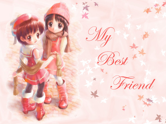 Best friend girls autumn leaves free wallpaper for desktop - medium preview image