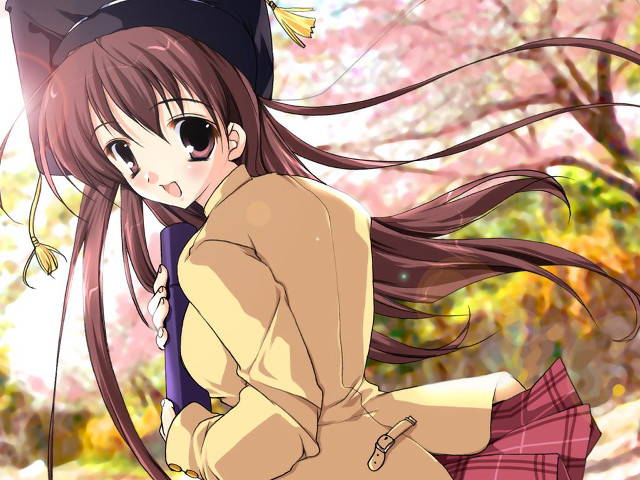 Girl hat longhair park anime free wallpaper for desktop - medium preview image